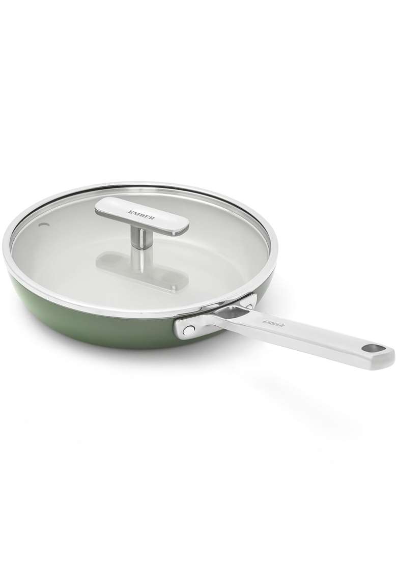 Ember Cookware Arcilla Ceramic Frying Pan with Glass Lid | 20 cm | 7.9 Inch | Induction Compatible | PFOA Free | Non-Toxic | Non-Stick - Indya