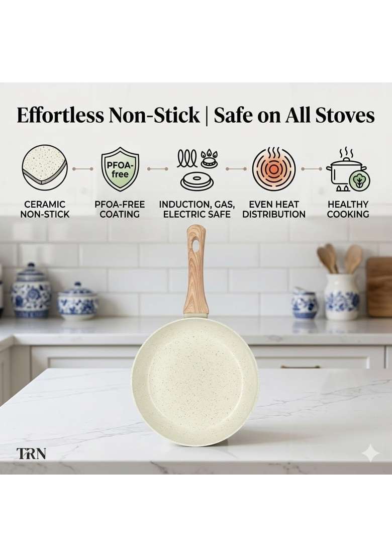 Drumstone 5 Ceramic Non Stick Frying Pan | 26 cm | 10.2 Inch | Induction Compatible | PFOA Free - Indya