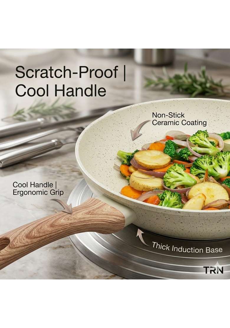 Drumstone 5 Ceramic Non Stick Frying Pan | 26 cm | 10.2 Inch | Induction Compatible | PFOA Free - Indya