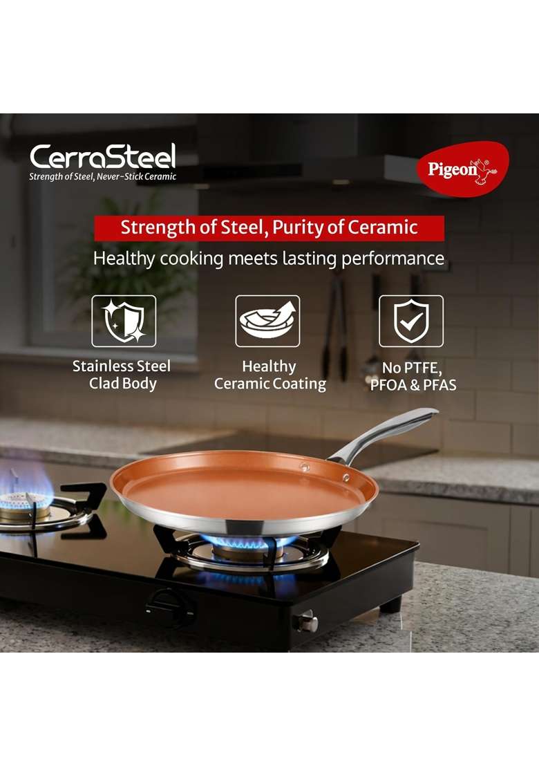 Pigeon Cerrasteel Ceramic Tawa Flat Griddle | 31 cm | 12.2 Inch | Non-Stick - Indya