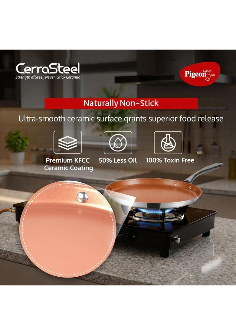 Pigeon Cerrasteel Ceramic Tawa Flat Griddle | 31 cm | 12.2 Inch | Non-Stick - Indya