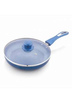 Solimo Amazon Brand Solimo Blue Ceramic Non Stick Induction Fry Pan with Glass Lid | 24 cm | 9.4 Inch