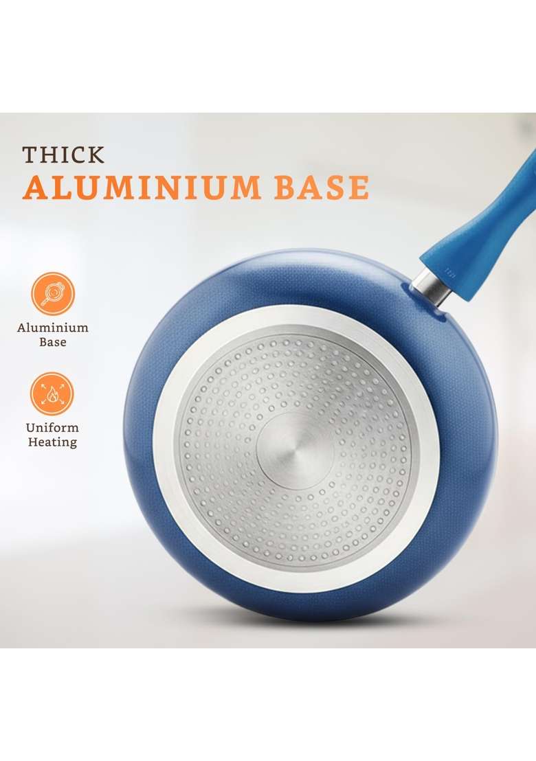 Solimo Amazon Brand Solimo Blue Ceramic Non Stick Induction Fry Pan with Glass Lid | 24 cm | 9.4 Inch - Indya