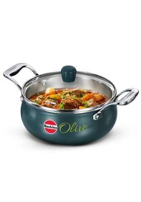 Hawkins Triply Stainless Steel Olive Handi Cooking Pot | 3 L | 3.2 Qt | Induction Compatible | With Lid