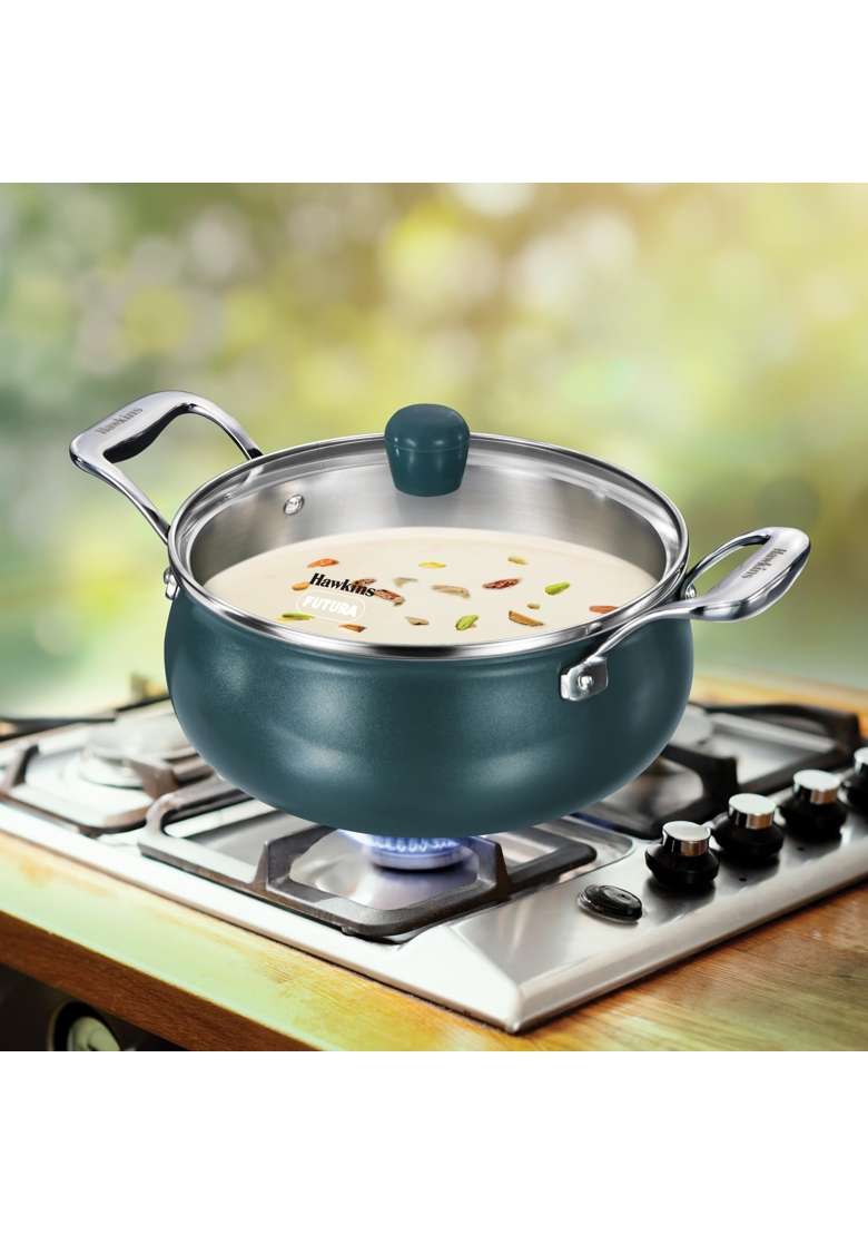 Hawkins Triply Stainless Steel Olive Handi Cooking Pot | 3 L | 3.2 Qt | Induction Compatible | With Lid - Indya