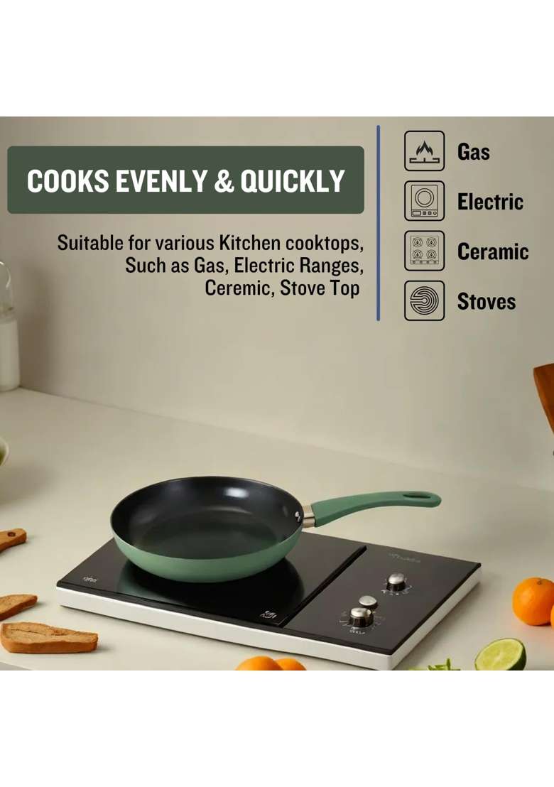PLUMM Get Ceramic Deep Fry Pan Green | 1.8 L | 1.9 Qt | 24 cm | 9.4 Inch | Induction Compatible | PFOA Free | Non-Stick - Indya