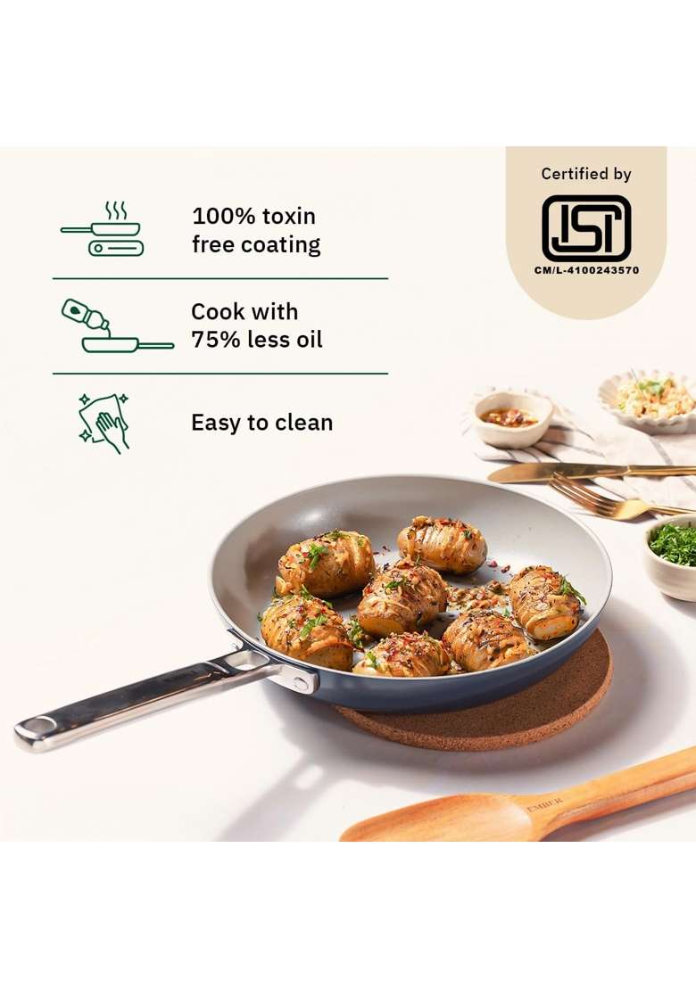 Ember Cookware Arcilla Ceramic Frying Pan | 24 cm | 9.4 Inch | Induction Compatible | Non-Toxic | Non-Stick - Indya