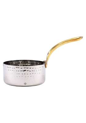 INDIAN ART VILLA Stainless Steel Serving Fry Pan with Brass Handle | 11 cm | 4.3 Inch