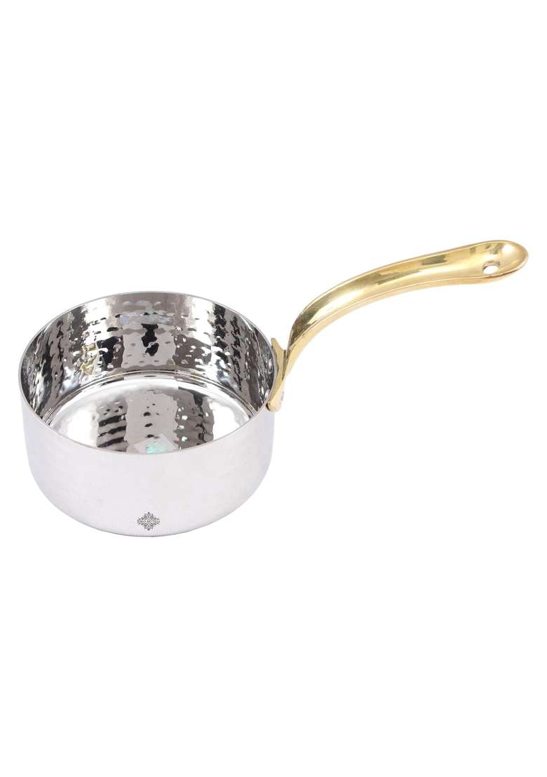 INDIAN ART VILLA Stainless Steel Serving Fry Pan with Brass Handle | 11 cm | 4.3 Inch - Indya