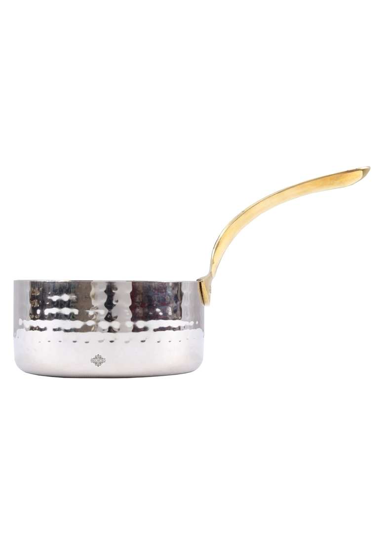 INDIAN ART VILLA Stainless Steel Serving Fry Pan with Brass Handle | 11 cm | 4.3 Inch - Indya