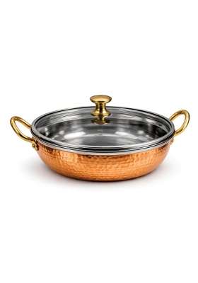 AANYA HOME CRAFT Hammered Copper Fry Pan with Lid | 20 cm | 7.9 Inch | Dishwasher Safe