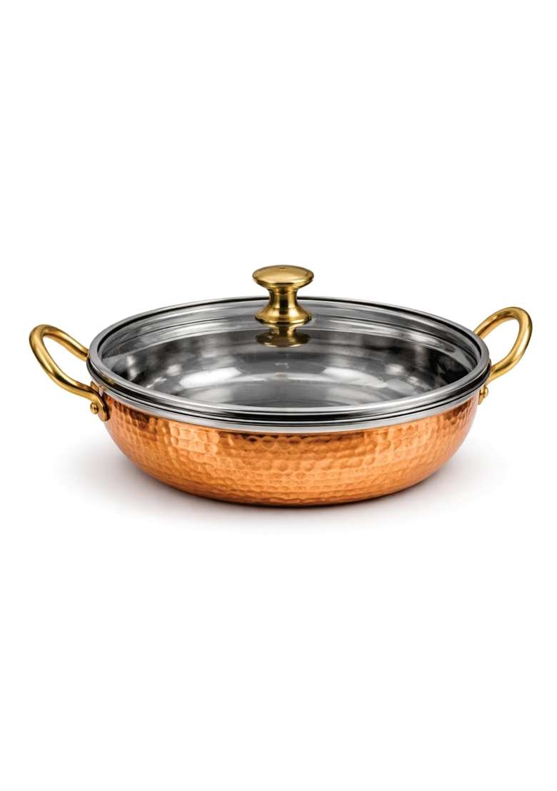 AANYA HOME CRAFT Hammered Copper Fry Pan with Lid | 20 cm | 7.9 Inch | Dishwasher Safe - Indya