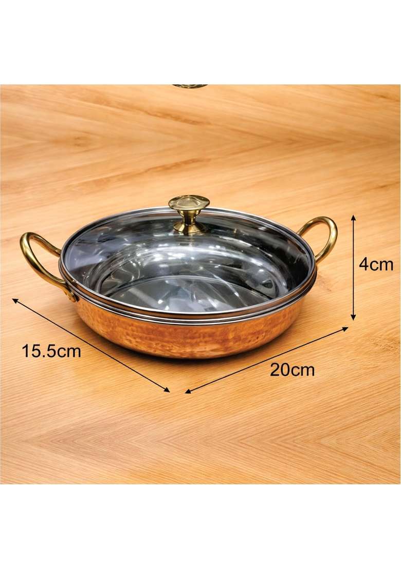 AANYA HOME CRAFT Hammered Copper Fry Pan with Lid | 20 cm | 7.9 Inch | Dishwasher Safe - Indya