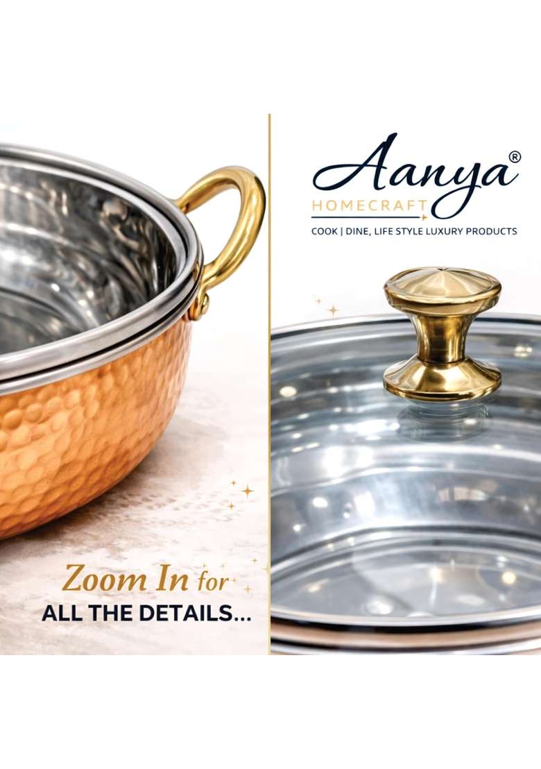 AANYA HOME CRAFT Hammered Copper Fry Pan with Lid | 20 cm | 7.9 Inch | Dishwasher Safe - Indya