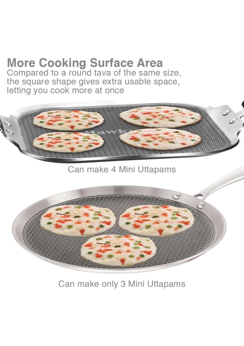 Hawkins Triply with Shielded Nonstick Square Tava Flat Griddle | 26 cm | 10.2 Inch | Induction Compatible - Indya
