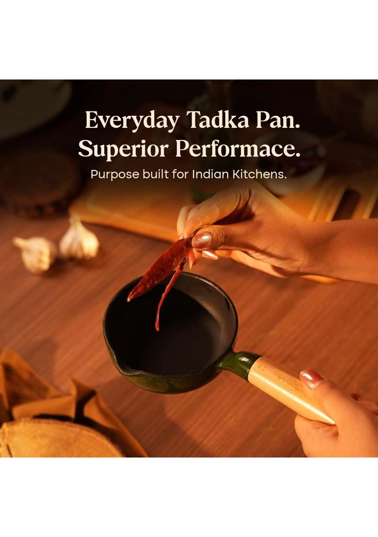 CUMIN CO. Enamel Cast Iron Tadka Pan | 10 cm | 3.9 Inch | Induction Compatible | Non-Toxic - Indya