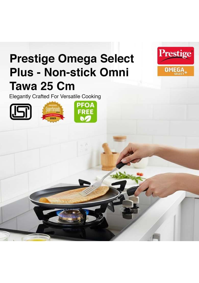 Prestige Aluminium Omega Select Plus Non-Stick Omni Tawa Flat Griddle | 25 cm | 9.8 Inch - Indya