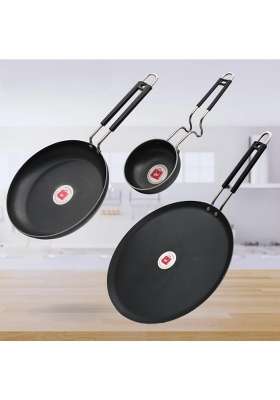 LAZYwindow Iron Tawa Flat Griddle Fry Pan and Tadka Pan Combo | Induction Compatible