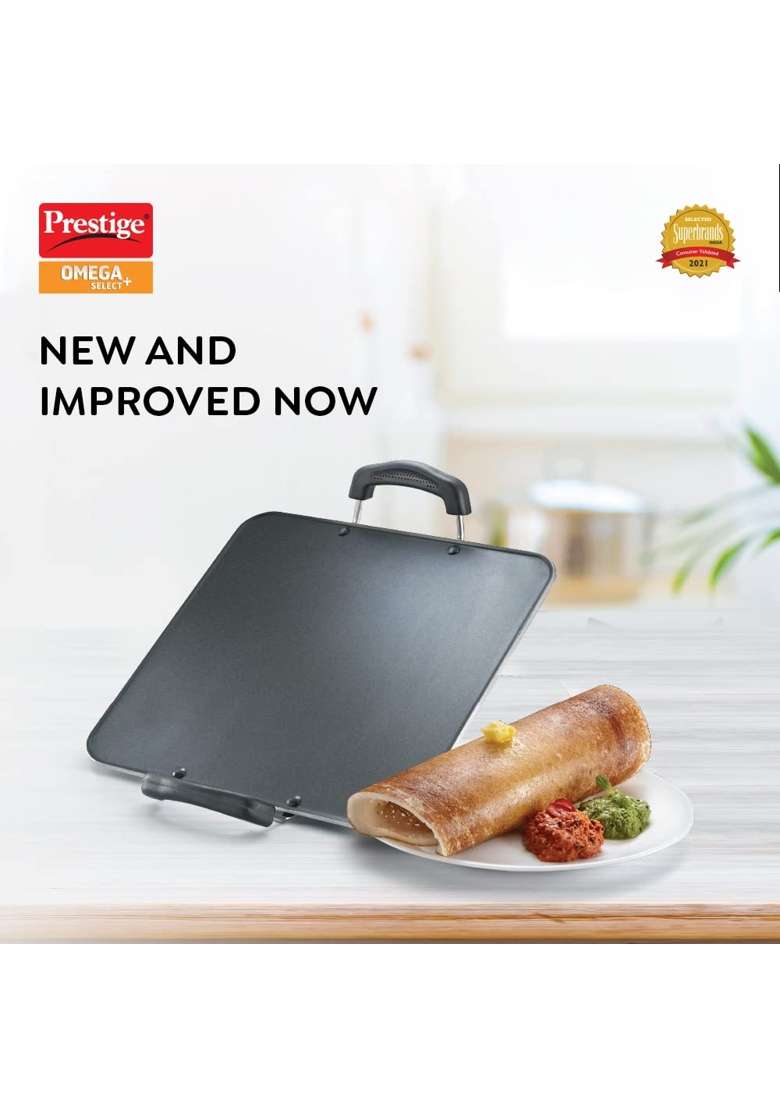 Prestige Aluminium Omega Select Plus Residue Free Non-Stick Heavy Gauge Square Tawa Flat Griddle | 30 cm | 11.8 Inch - Indya