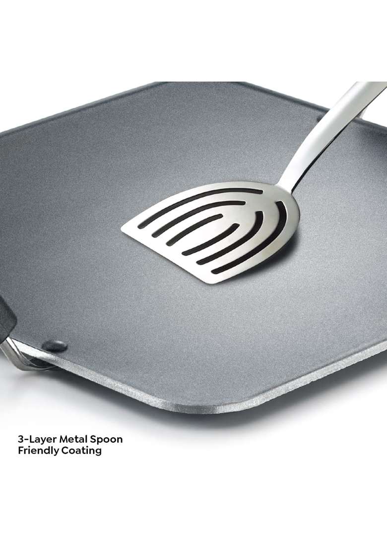 Prestige Aluminium Omega Select Plus Residue Free Non-Stick Heavy Gauge Square Tawa Flat Griddle | 30 cm | 11.8 Inch - Indya