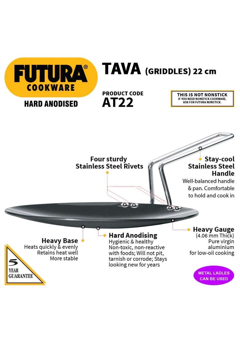 Hawkins Futura Hard Anodised Tava Flat Griddle | 22 cm | 8.7 Inch - Indya