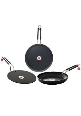 LAZYwindow Iron Fry Pan and Roti Tawa Flat Griddle Set | Pack of 3 | Induction Compatible