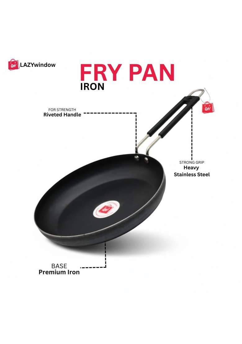 LAZYwindow Iron Fry Pan and Roti Tawa Flat Griddle Set | Pack of 3 | Induction Compatible - Indya