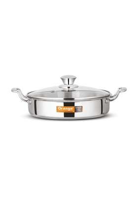 Orange Stainless Steel Triply Cook and Serve Fry Pan Saute Pan Kadai Wok Flat Pan Capacity | 2 L | 2.1 Qt | 22 cm | 8.7 Inch
