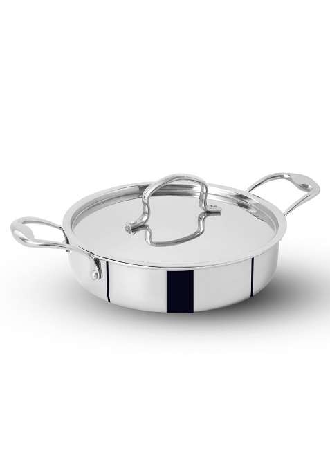 The Indus Valley Triply Stainless Steel Saute Pan with Steel Lid | 2 L | 2.1 Qt | 22 cm | 8.7 Inch | Induction Compatible | Non-Toxic | Non-Stick