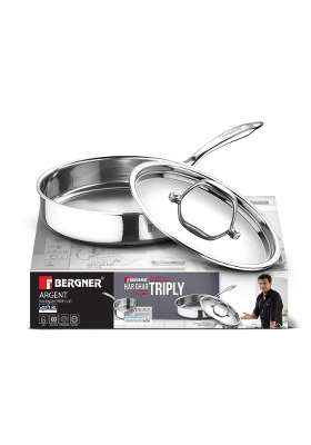 BERGNER Argent Triply Stainless Steel | 1.8 L | 1.9 Qt | 22 cm | 8.7 Inch | Induction Compatible | With Lid | Food Safe