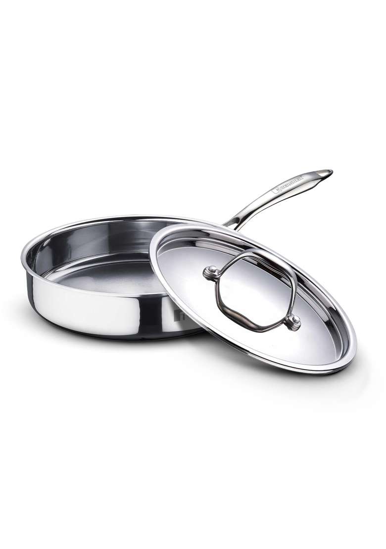 BERGNER Argent Triply Stainless Steel | 1.8 L | 1.9 Qt | 22 cm | 8.7 Inch | Induction Compatible | With Lid | Food Safe - Indya
