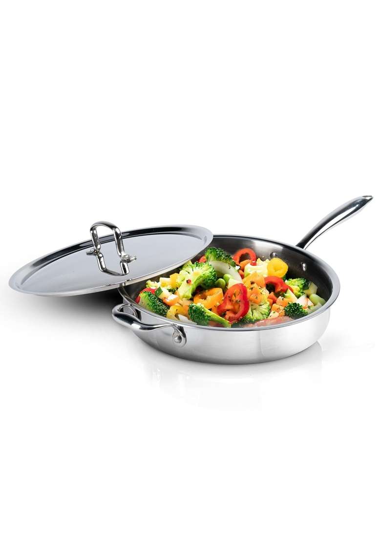 AGARO Regency Triply Saute Pan with Lid | 2.5 L | 2.6 Qt | 26 cm | 10.2 Inch | Non-Toxic | Food Safe - Indya