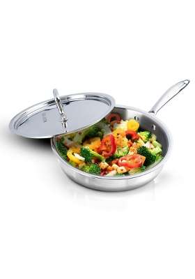 AGARO Regency Triply Saute Pan with Lid | 1.5 L | 1.6 Qt | 22 cm | 8.7 Inch | Non-Toxic | Food Safe