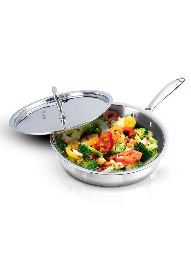 AGARO Regency Triply Saute Pan with Lid | 1.5 L | 1.6 Qt | 22 cm | 8.7 Inch | Non-Toxic | Food Safe - Indya