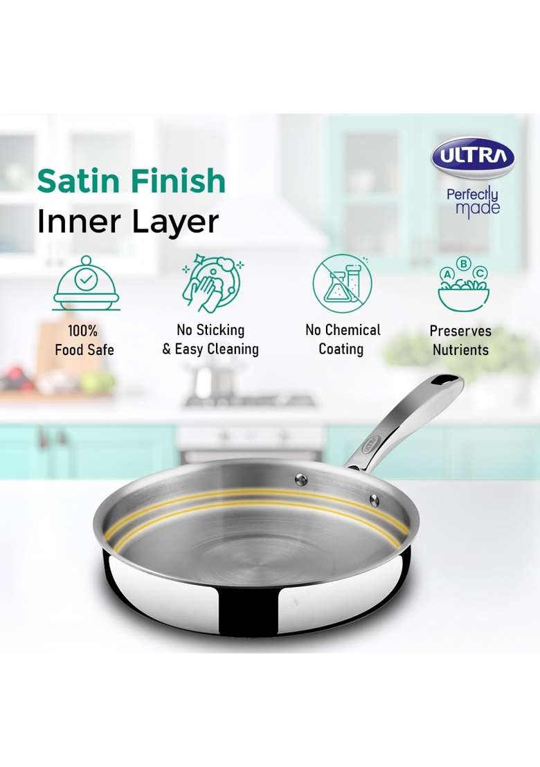 ULTRA Triply Saute Pan | 1.6 L | 1.7 Qt | 22 cm | 8.7 Inch | Non-Stick | Food Safe - Indya