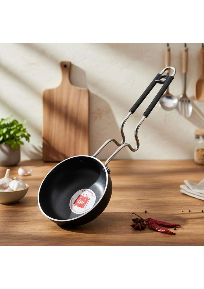 LAZYwindow Iron Tadka Pan with Steel Handle | Induction Compatible - Indya