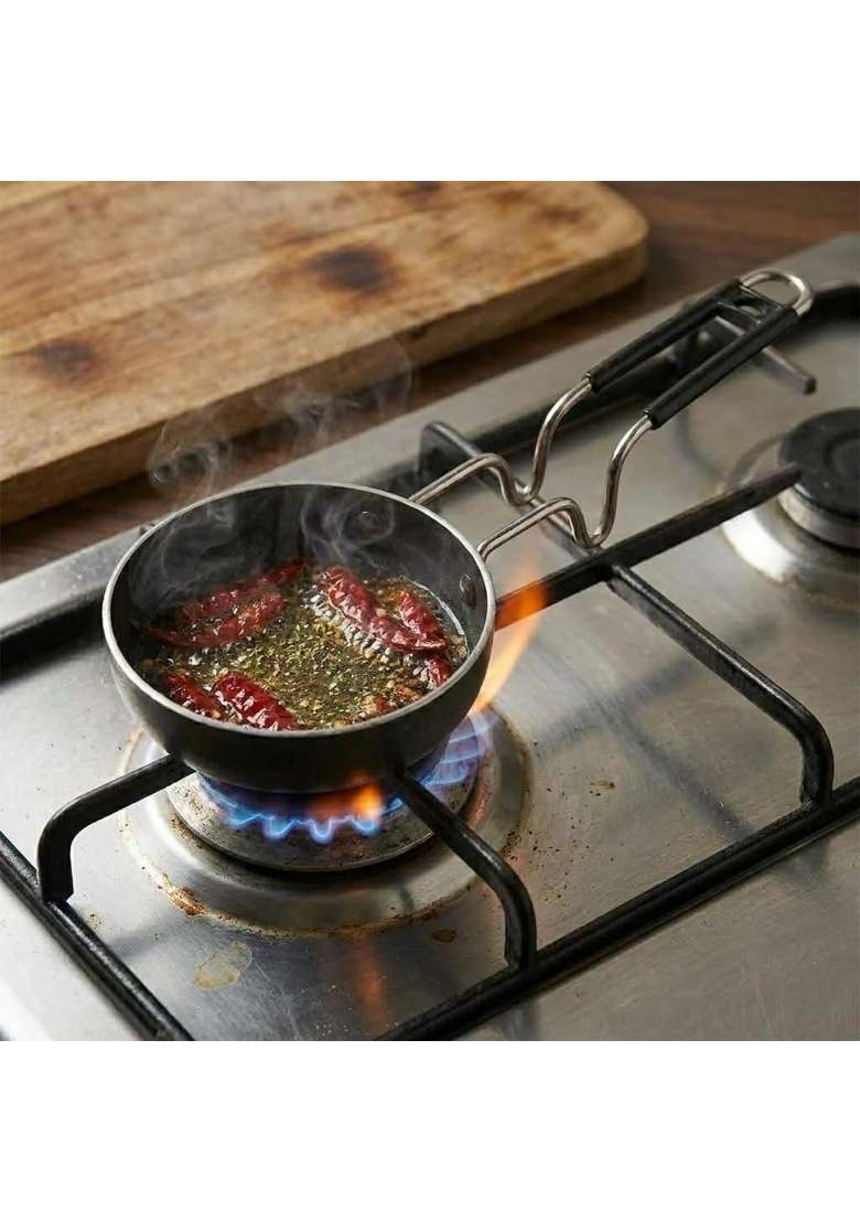 LAZYwindow Iron Tadka Pan with Steel Handle | 12 cm | 4.7 Inch | Induction Compatible - Indya