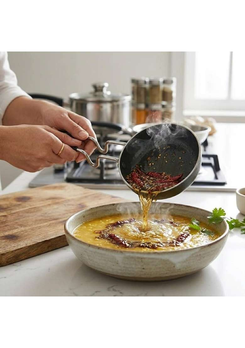 LAZYwindow Iron Tadka Pan with Steel Handle | 12 cm | 4.7 Inch | Induction Compatible - Indya