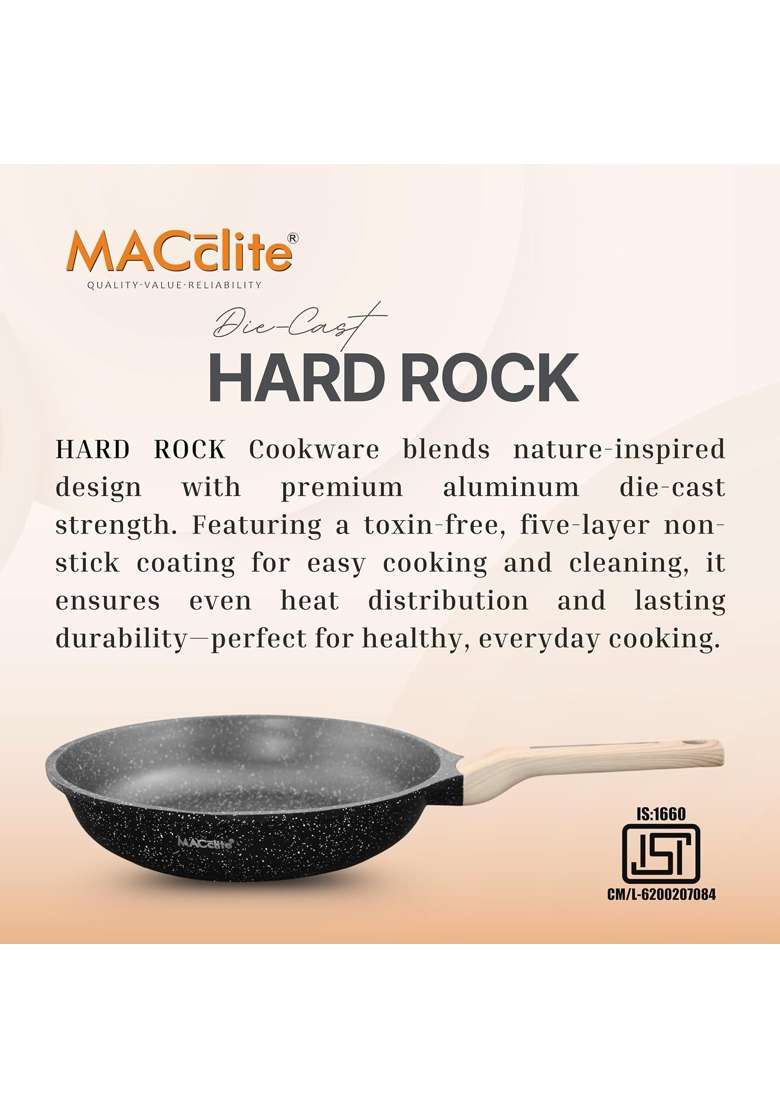 MACclite Hard Rock Die Cast Triumph Non Stick Frying Pan Dia | 2.5 L | 2.6 Qt | 26 cm | 10.2 Inch | Induction Compatible | Dishwasher Safe | PFOA Free - Indya