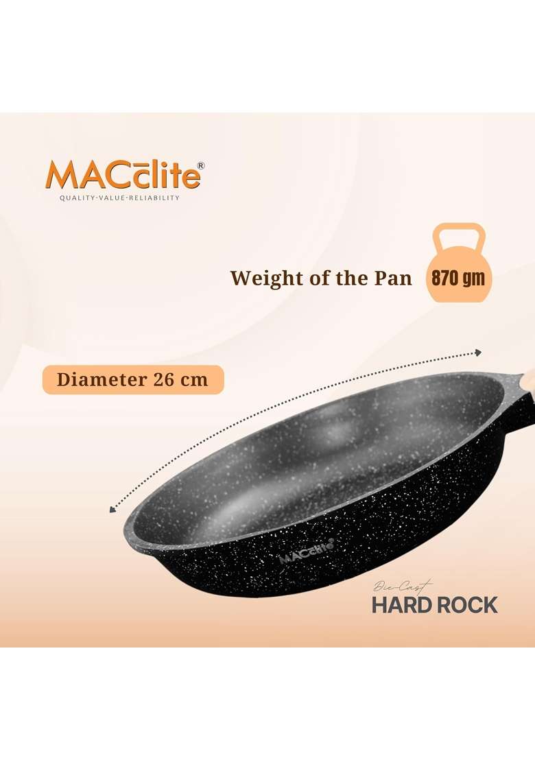 MACclite Hard Rock Die Cast Triumph Non Stick Frying Pan Dia | 2.5 L | 2.6 Qt | 26 cm | 10.2 Inch | Induction Compatible | Dishwasher Safe | PFOA Free - Indya