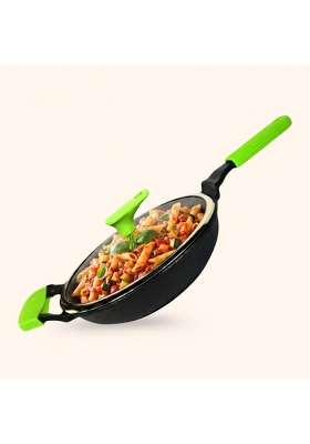 MACclite Ironium Pre-Seasoned Cast Iron Frying Pan with Glass Lid Dia | 2 L | 2.1 Qt | 24 cm | 9.4 Inch | Induction Compatible | Non-Stick