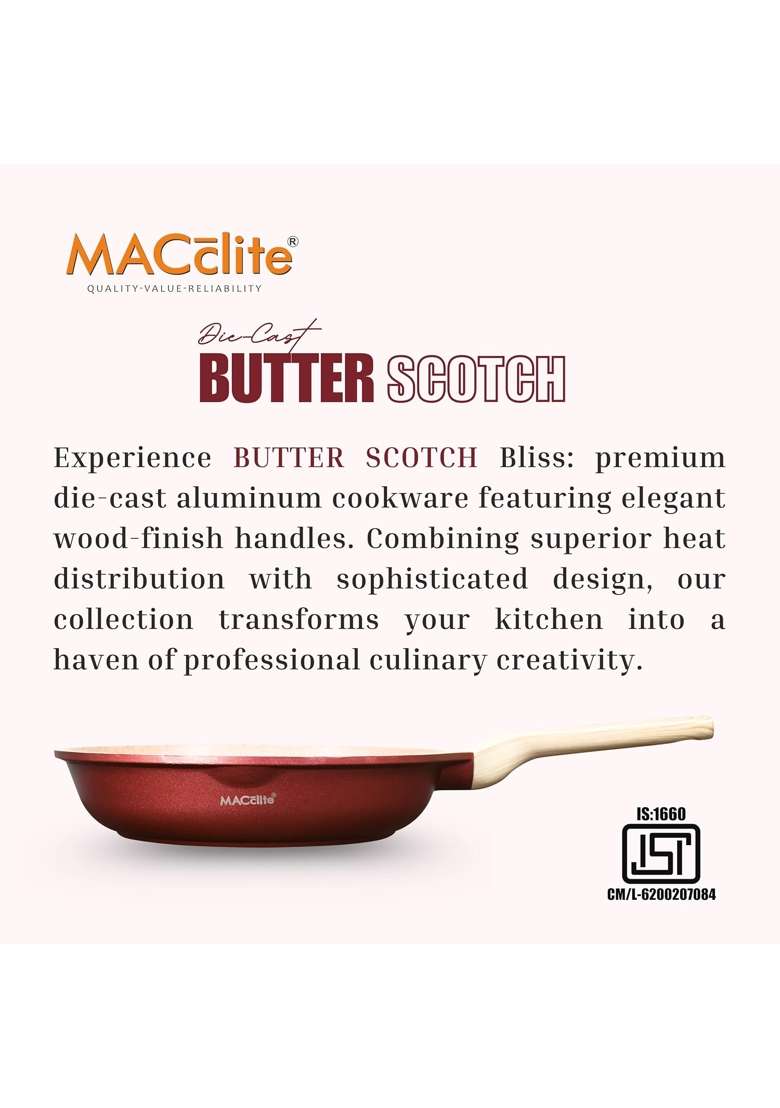 MACclite Butter Scotch Die Cast Triumph Non Stick Frying Pan | 2 L | 2.1 Qt | 24 cm | 9.4 Inch | Induction Compatible | Dishwasher Safe | PFOA Free - Indya