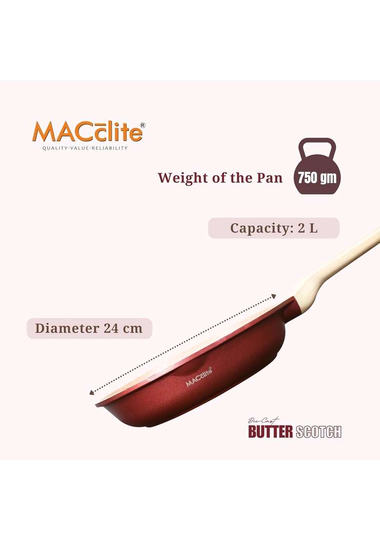MACclite Butter Scotch Die Cast Triumph Non Stick Frying Pan | 2 L | 2.1 Qt | 24 cm | 9.4 Inch | Induction Compatible | Dishwasher Safe | PFOA Free - Indya