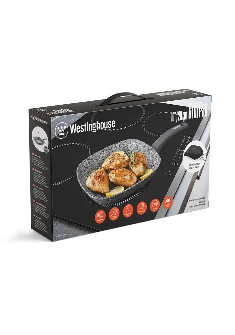Westinghouse Grey Granite Series Grill Pan | 26 cm | 10.2 Inch | Induction Compatible | Non-Stick - Indya