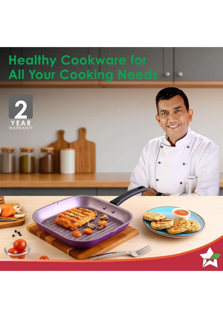 Wonderchef Valencia Non-Stick Grill Pan for Kitchen | 24 cm | 9.4 Inch | Induction Compatible | PFOA Free | Non-Toxic - Indya