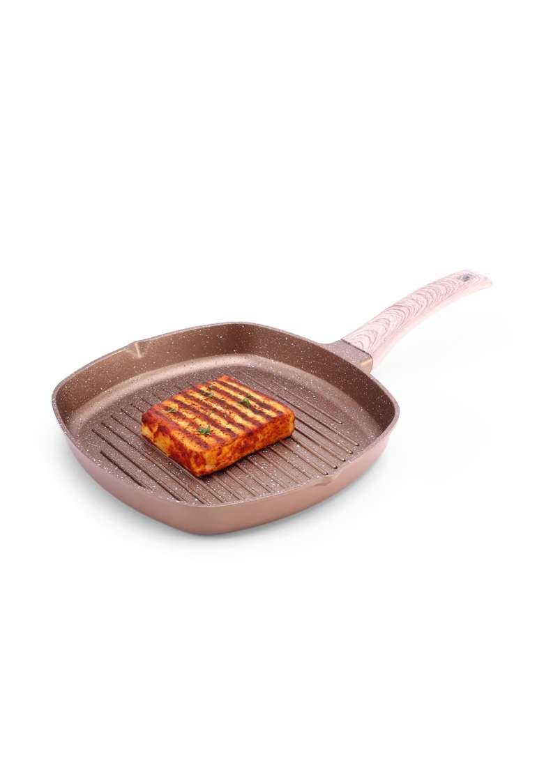 Wonderchef Duralife Die-cast Non-Stick Grill Pan for Kitchen | 24 cm | 9.4 Inch | Induction Compatible | PFOA Free | Non-Toxic - Indya