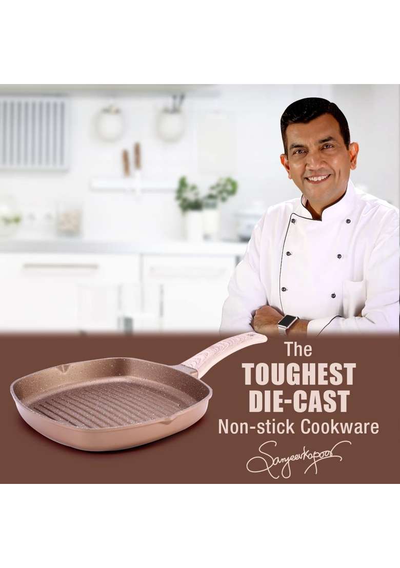 Wonderchef Duralife Die-cast Non-Stick Grill Pan for Kitchen | 24 cm | 9.4 Inch | Induction Compatible | PFOA Free | Non-Toxic - Indya