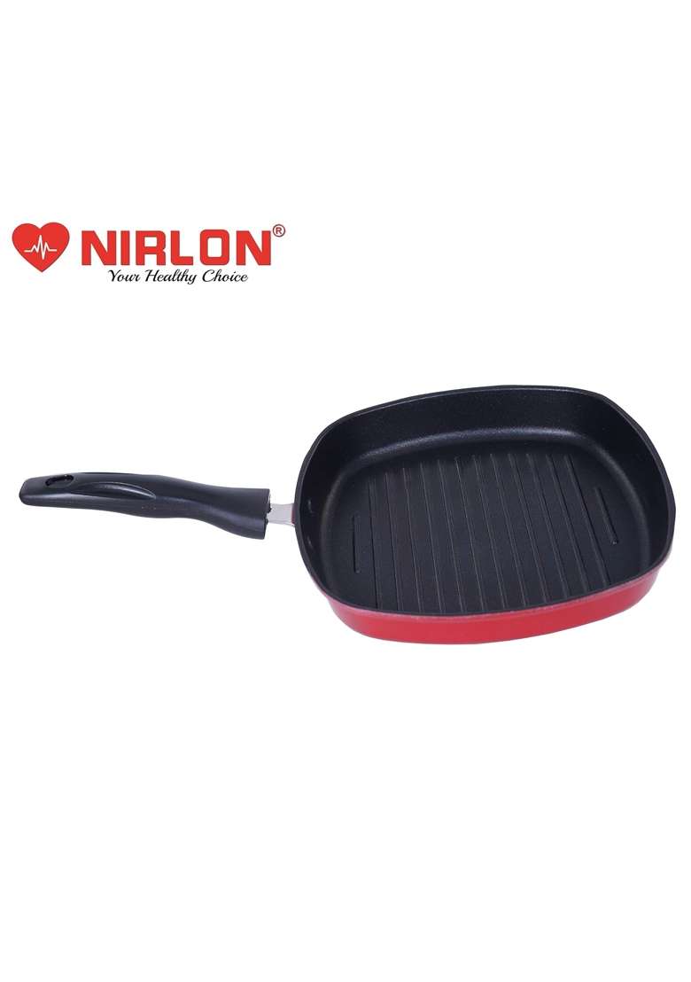 NIRLON Non Stick Aluminium Square Grill Pan Gas Stove Compatible Only | 22.5 cm | 8.9 Inch - Indya