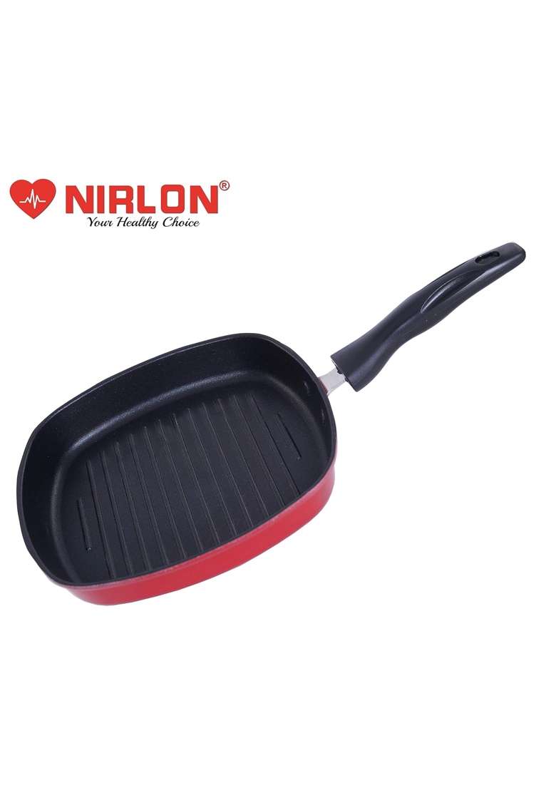 NIRLON Non Stick Aluminium Square Grill Pan Gas Stove Compatible Only | 22.5 cm | 8.9 Inch - Indya
