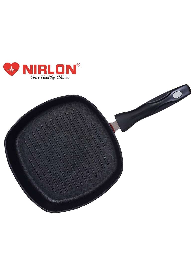 NIRLON Non Stick Aluminium Square Grill Pan Gas Stove Compatible Only | 22.5 cm | 8.9 Inch - Indya